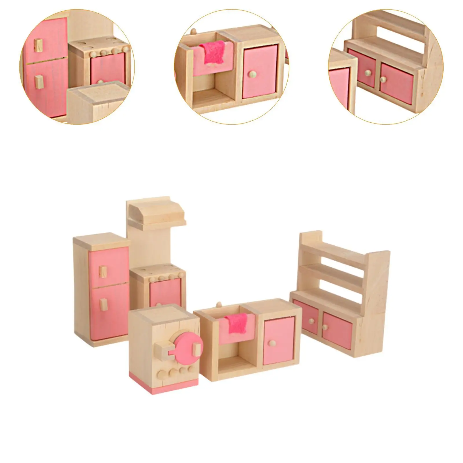 Wooden Dollhouse Furniture Set Dollhouse Decor Role Play Games DIY Part Classic Hobby Crafts for Toddler 3+ Boys Girls Kids