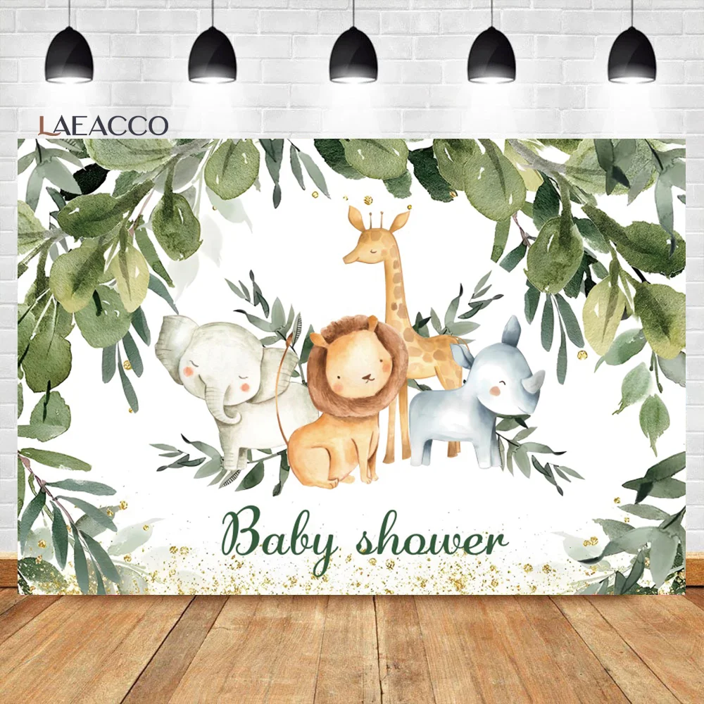 

Laeacco Safari Cute Animals Baby Shower Backdrop Jungle Forest Wildlife Zoo Kids Child Portrait Custom Photography Background