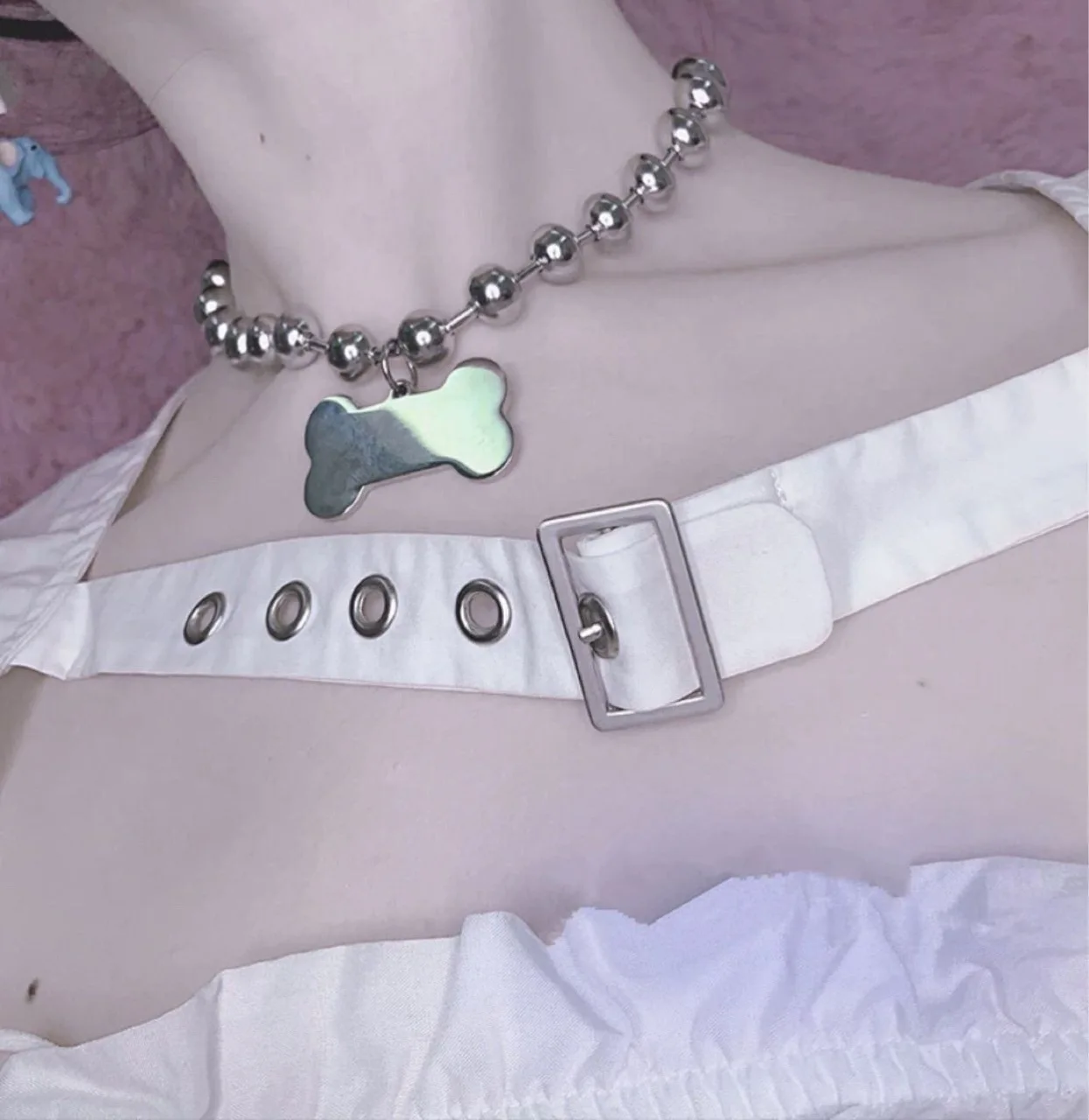 Punk Harajuku Cute Funny Bone Metal Pendant Necklace Coquette Aesthetic Goth 90s Trendy Grunge Goblincore E Girl Y2K Alt Jewelry