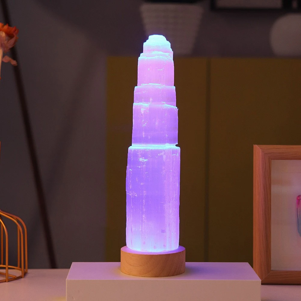 Selenite Crystal-Tower Lamp Natural Polished Crystals Mountain Towers Lamp for Healing Present for Home Decor/Room Decor