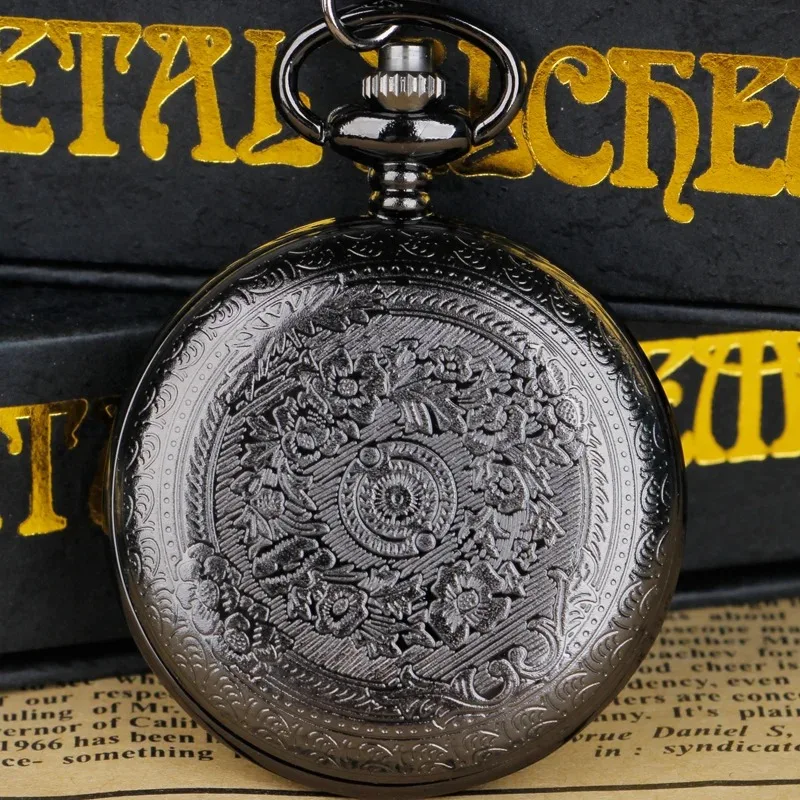 ساعة جيب كوارتز سوداء Steampunk "إلى زوجي" ساعة رجالية تذكارية أفضل الهدايا للرجال زوج قلادة على مدار الساعة