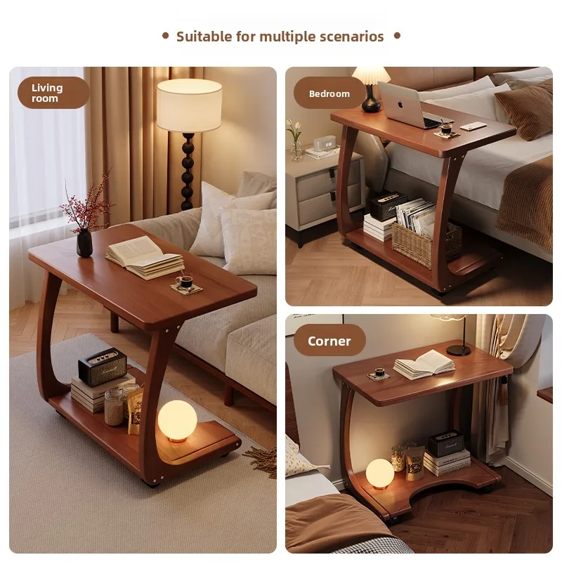 Log Style Living Room Side Table Bedroom Student Writing Computer Desk Simple Movable Sofa Side Table