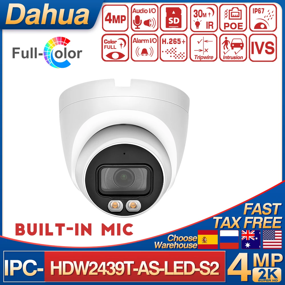 

Dahua 4-мегапиксельная полноцветная IP-камера наблюдения с глазным яблоком, стандартная инфракрасная сетевая камера со встроенным микрофоном и слотом для SD-карты