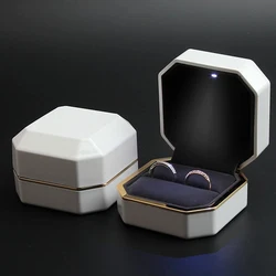 New Double Ring Box Wedding Square Velvet Ring Case Organizer Jewelry Gift Box With Led Light For Proposal Engagement Ring Boxes