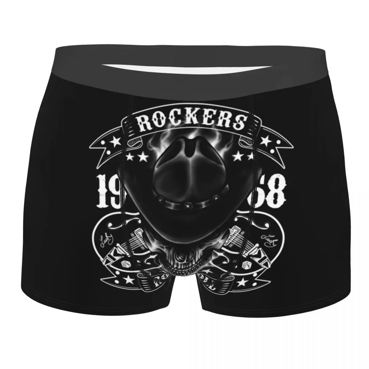 

Мужские эластичные трусы-боксеры Custom Rockabilly Skull 1968 Rock N Roll Guitars Bikers