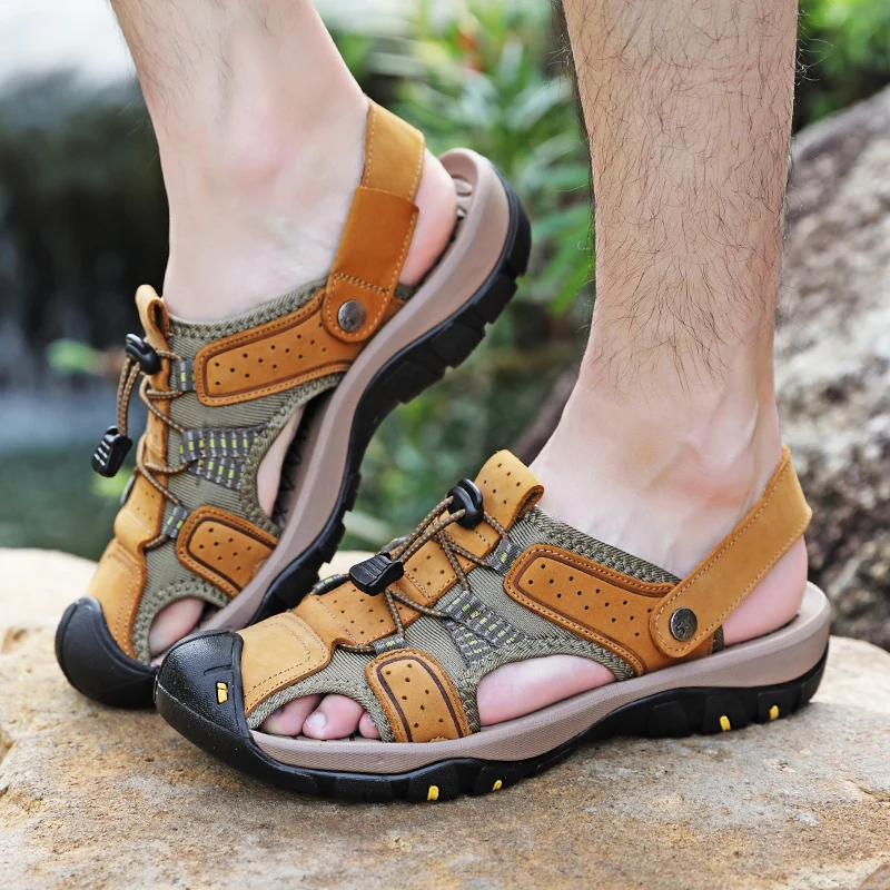 Genuine Leather Men Sandals Summer 2023 New Man Shoes Fashion Beach Sandals Classic Men Outdoor Casual Slippers Plus Size 38-47