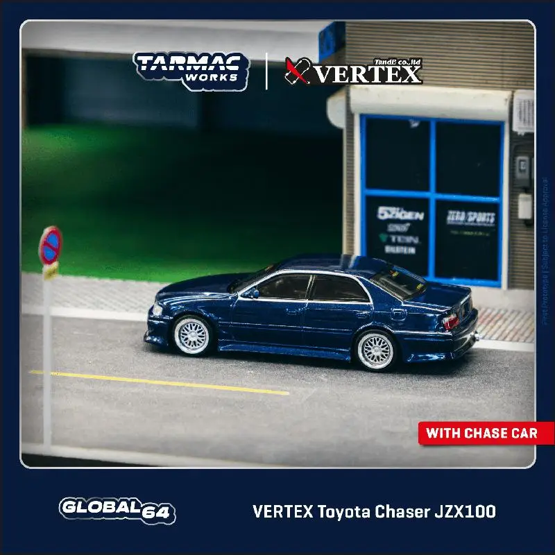 Tarmac Works x VERTEX TW 1/64 Chaser JZX100 Blue Die-cast Alloy Car Model Collection Display Gift