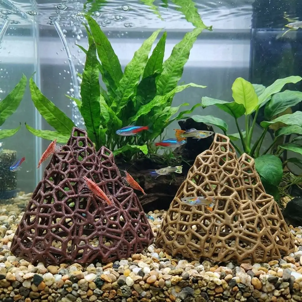3D Printed Fish Shrimp Hideout Shelter Plastic Hollow Out Aquarium Cave Shelter Grid Multi-level Natural Look