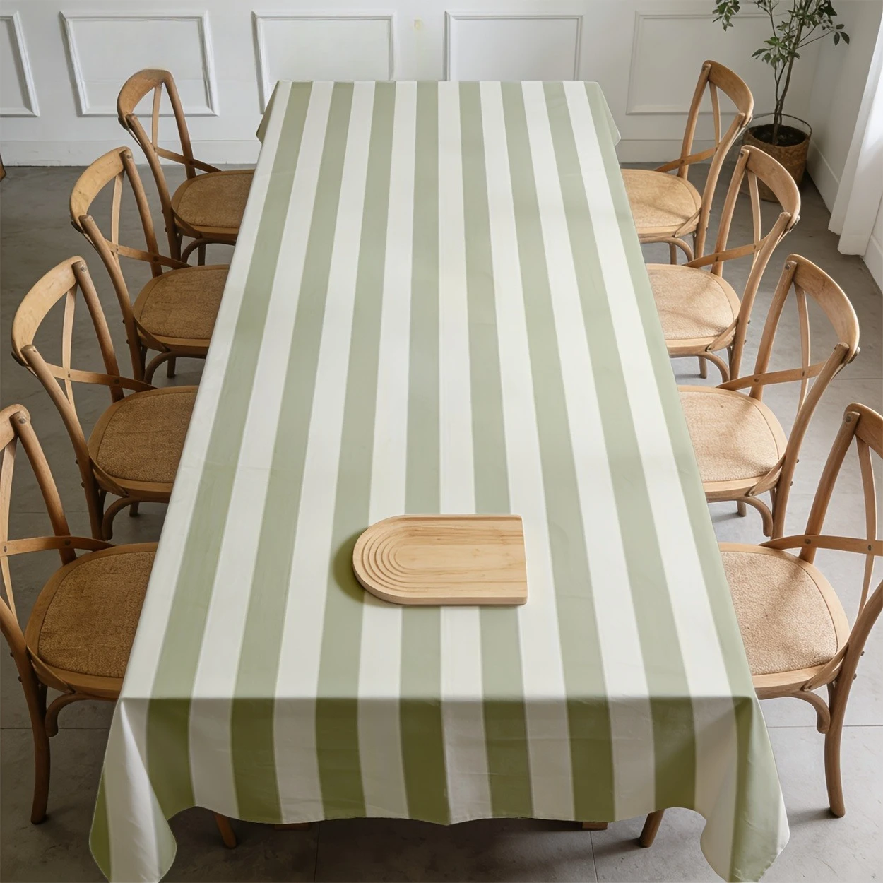 1pcs Boho Sage Green Stripe Tablecloth for Dining Room Farmhouse Rectangular Waterproof Table Cover for Kitchen Party Decor