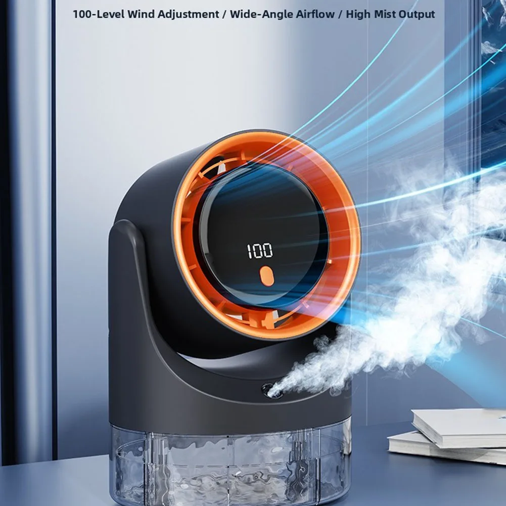 1 Set  Desktop Bladeless Electric Fan Ambient Light Energy Efficient Silent TurboType-C Power Supply Fan 100 Speed Cooler Parts