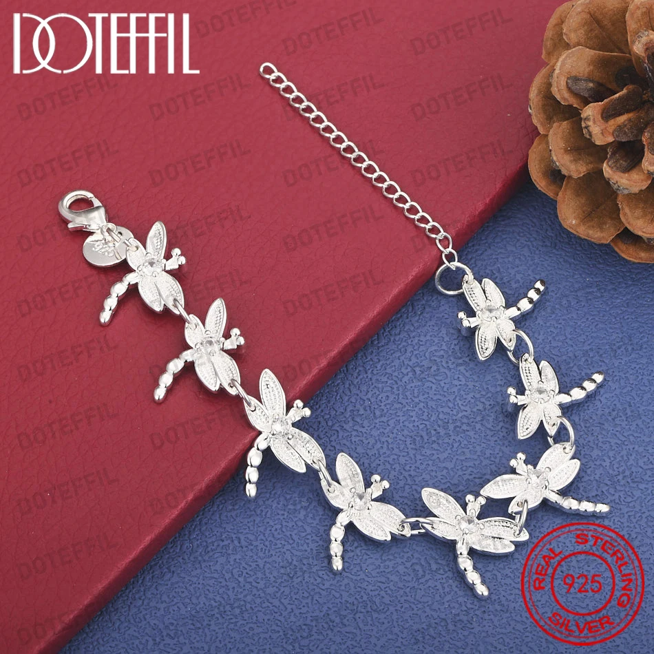 

Изящный браслет с изображением стрекозы из стерлингового серебра 925 пробы, 8 дюймов, модный женский аксессуар для свадьбы и вечеринок, подарок