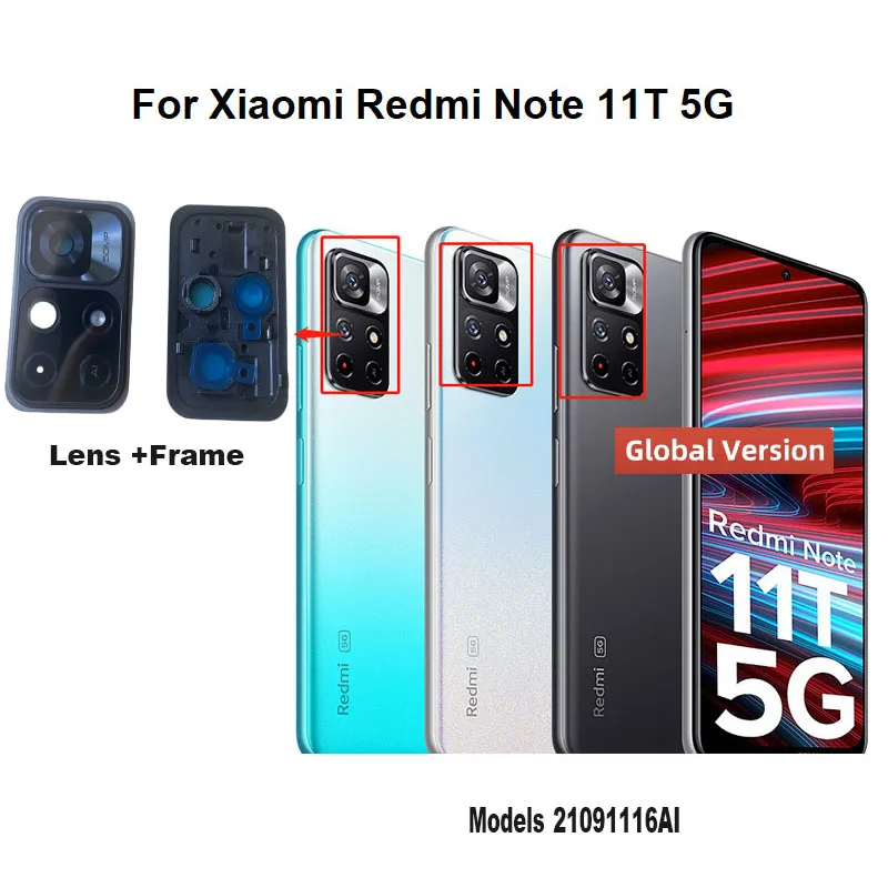 New For Xiaomi Redmi Note 11 11T 11S PRO + PLUS 4G 5G Back Camera Lens Rear Glass With Frame Cover Holder