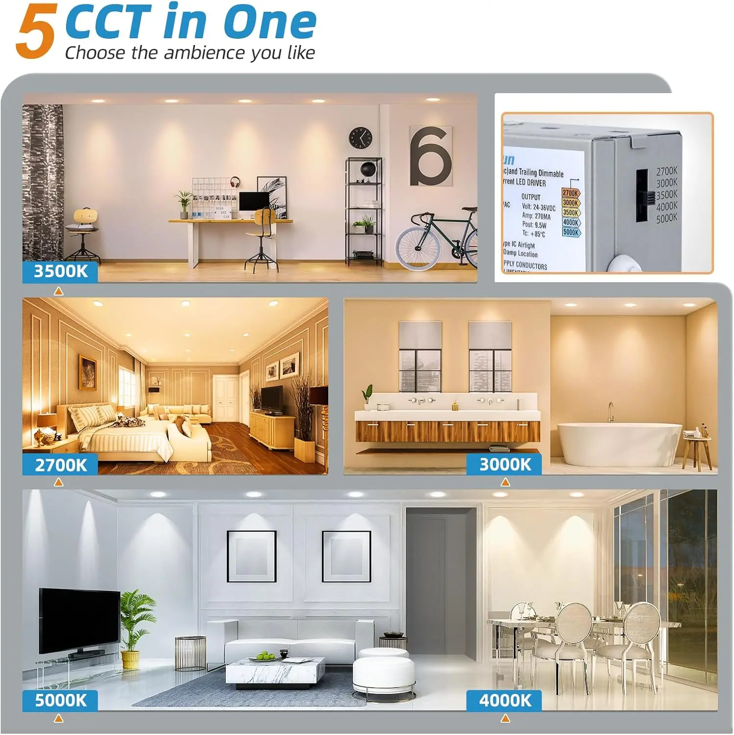 

24 Pack 6 inch Recessed Lighting, 5CCT Ultra-Thin LED Recessed Light with Junction Box, 2700K-5000K Selectable
