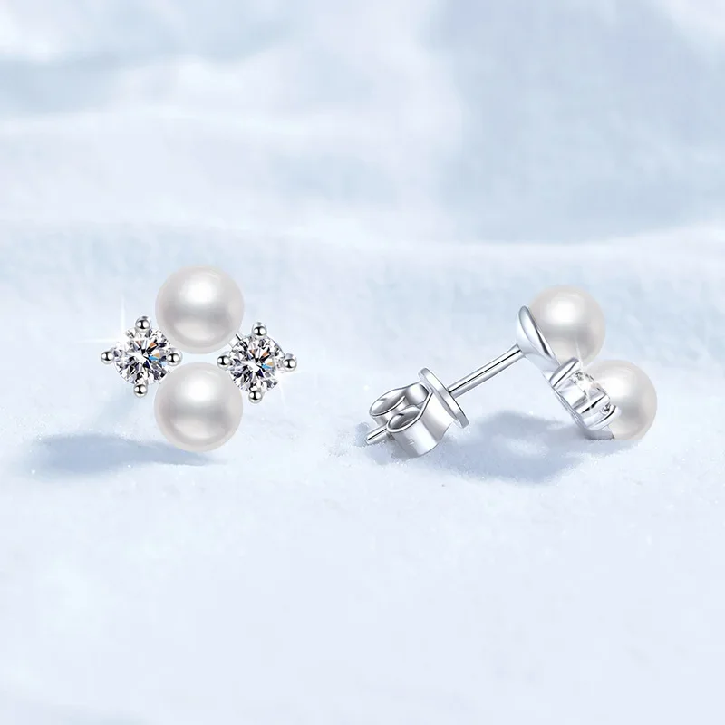 Trend Natural Freshwater Pearls 0.8ct D Color  Moissanite Earrings for Women S925 Sterling Silver Stud Earrings Wedding Jewelry