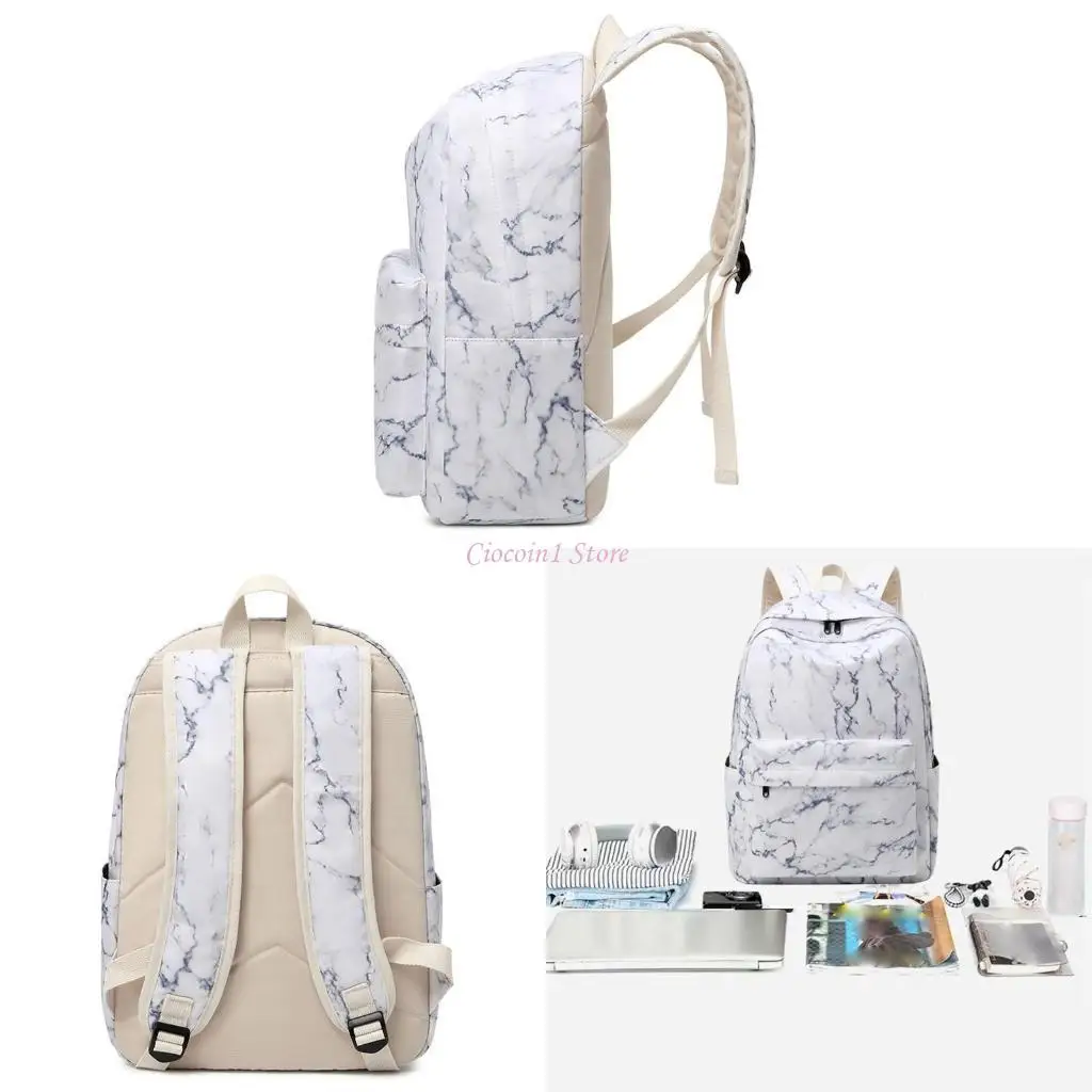 

Y1UB Multi-Pocket Marble School Backpack with Lunch Tote Pencil Bag for Student Boys Girls Casual Laptop Bookbag