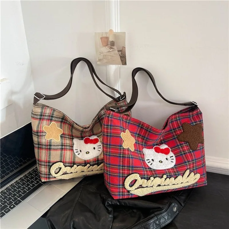 

Hello Kitty American Retro Canvas Bag Cute Cartoon Shoulder Bag Outdoor Large-Capacity Messenger Bag Girls' Gifts