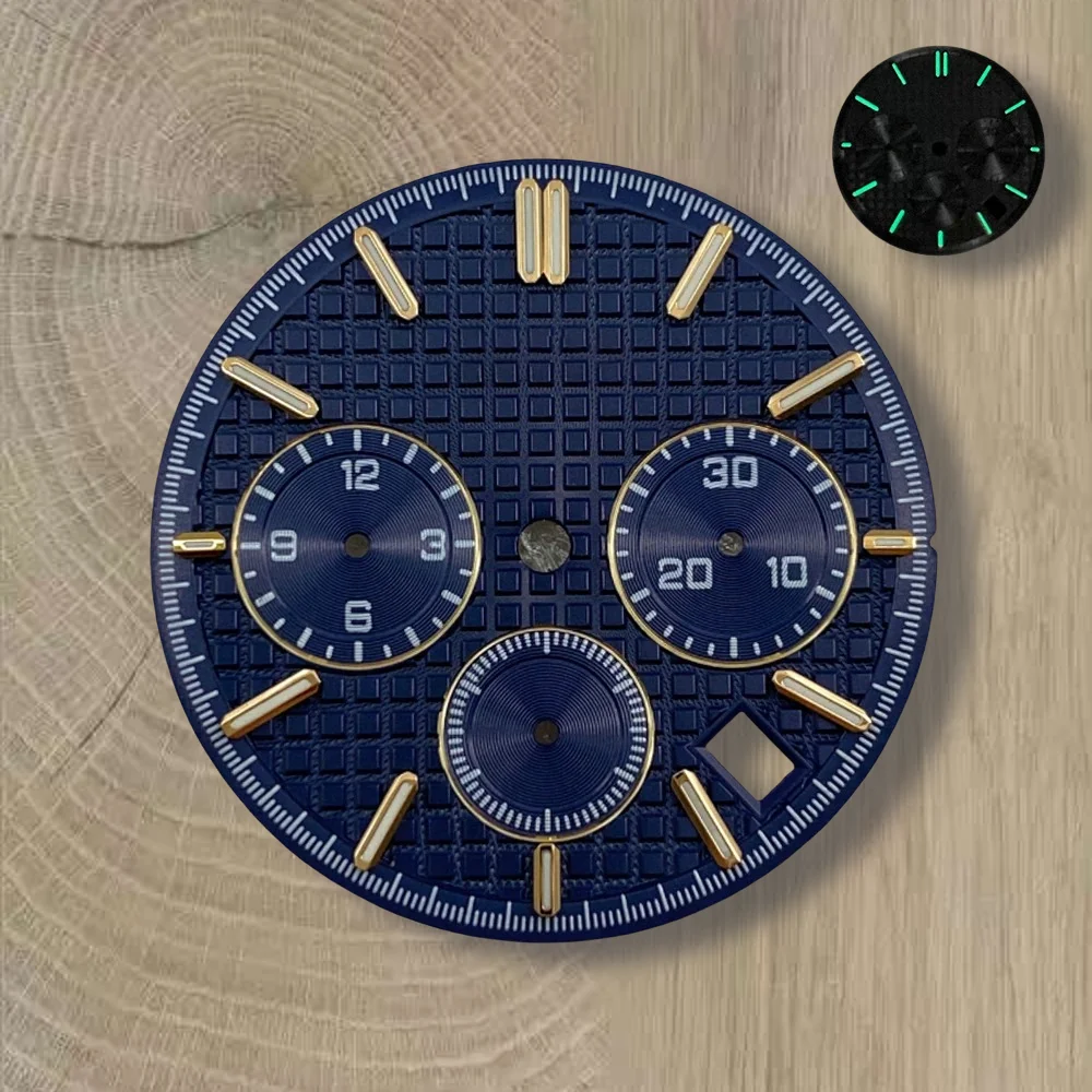 31.8 ミリメートル S ロゴパンダ三眼ダイヤルフィット VK63 ムーブメントグリーン発光高品質ダイヤル時計修正アクセサリー