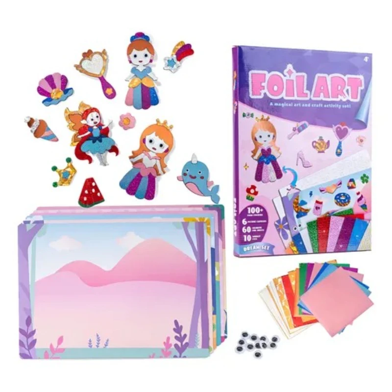 Foil Art Craft Kit for Kids DIY Fun Foam Sticker Art Set with 6 Picture Canvases 60 Foil Sheets 100 Stickers Christmas Gift