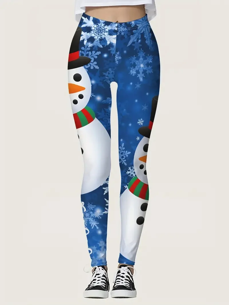 سروال يوجا برسومات الزنجبيل لعيد الميلاد للنساء، نمط سانتا كلوز اللطيف، سروال مرن للحفلات والمهرجانات، كاجوال عالي الخصر #6