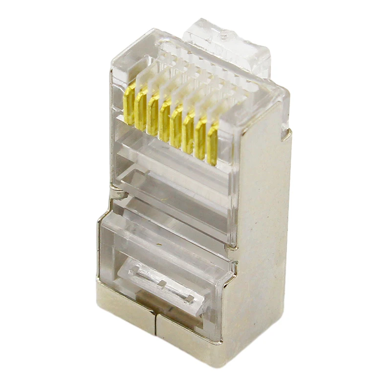 50pcs rj45 connector cat6 shielded network connectors rj45 plug 8p8c terminals for stp ethernet Cable switches modem