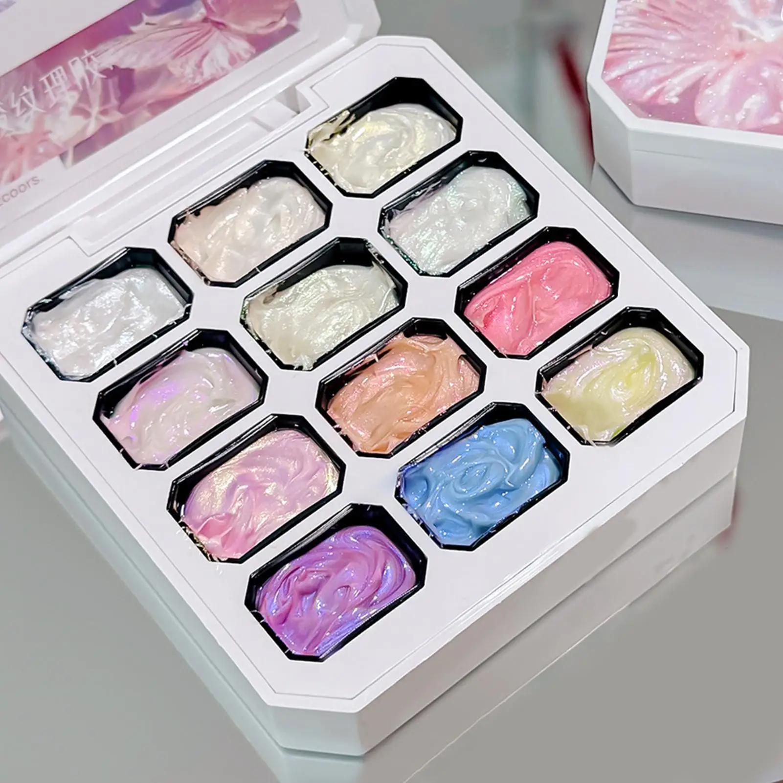 Nail Pat Gel Palette 12 Colors High Pigmented Painting Gel Palettes High Gloss Satin Texture Shaping Gel Palette for DIY Manicur