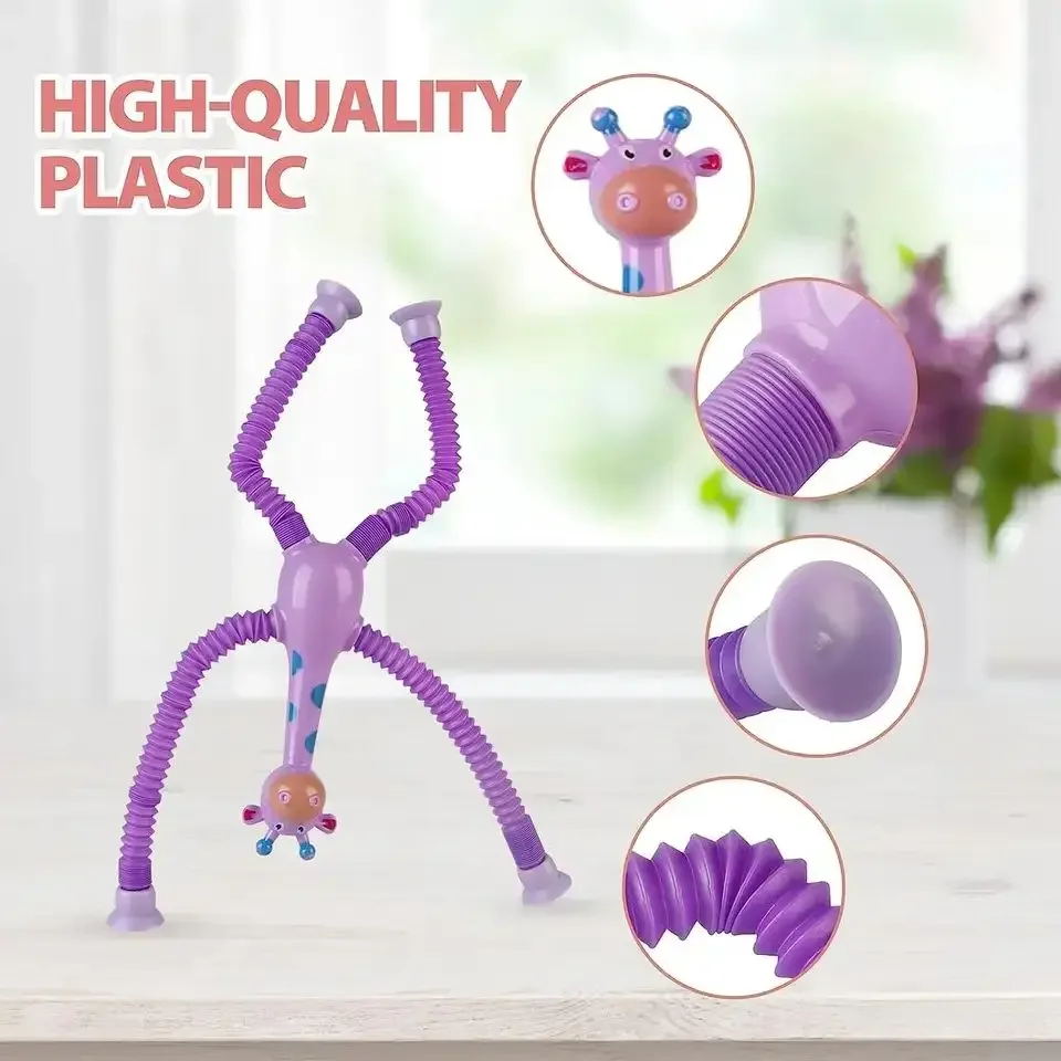 Telescopic Giraffe Toy Shape Fidget Toys with LED Child Fun Interaction Puzzle Sensory Tubes for Toddlers Fidget Toys