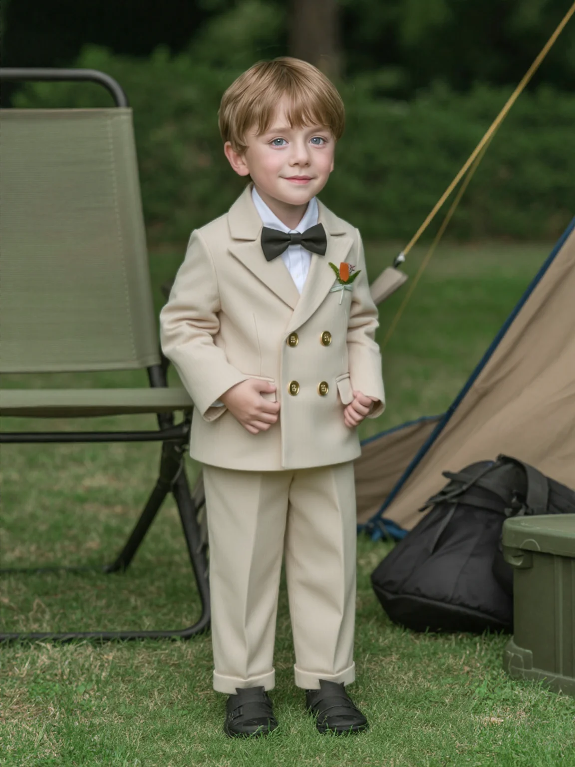 

Boys 5Pieces Suit Set With Jacket Vest Pants Bowtie Brooch Kids Piano Host Speech Performance Costume Children's Weddding Blazer
