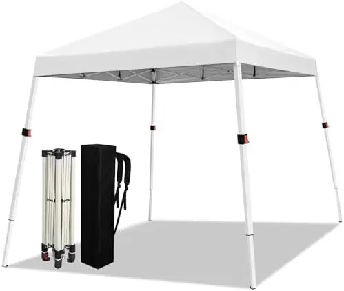 10x10 Slant Legs Pop Up Canopy Tent, 1-Button Push Setup Canopy Tent, Adjustable Height Instant Portable Shelter