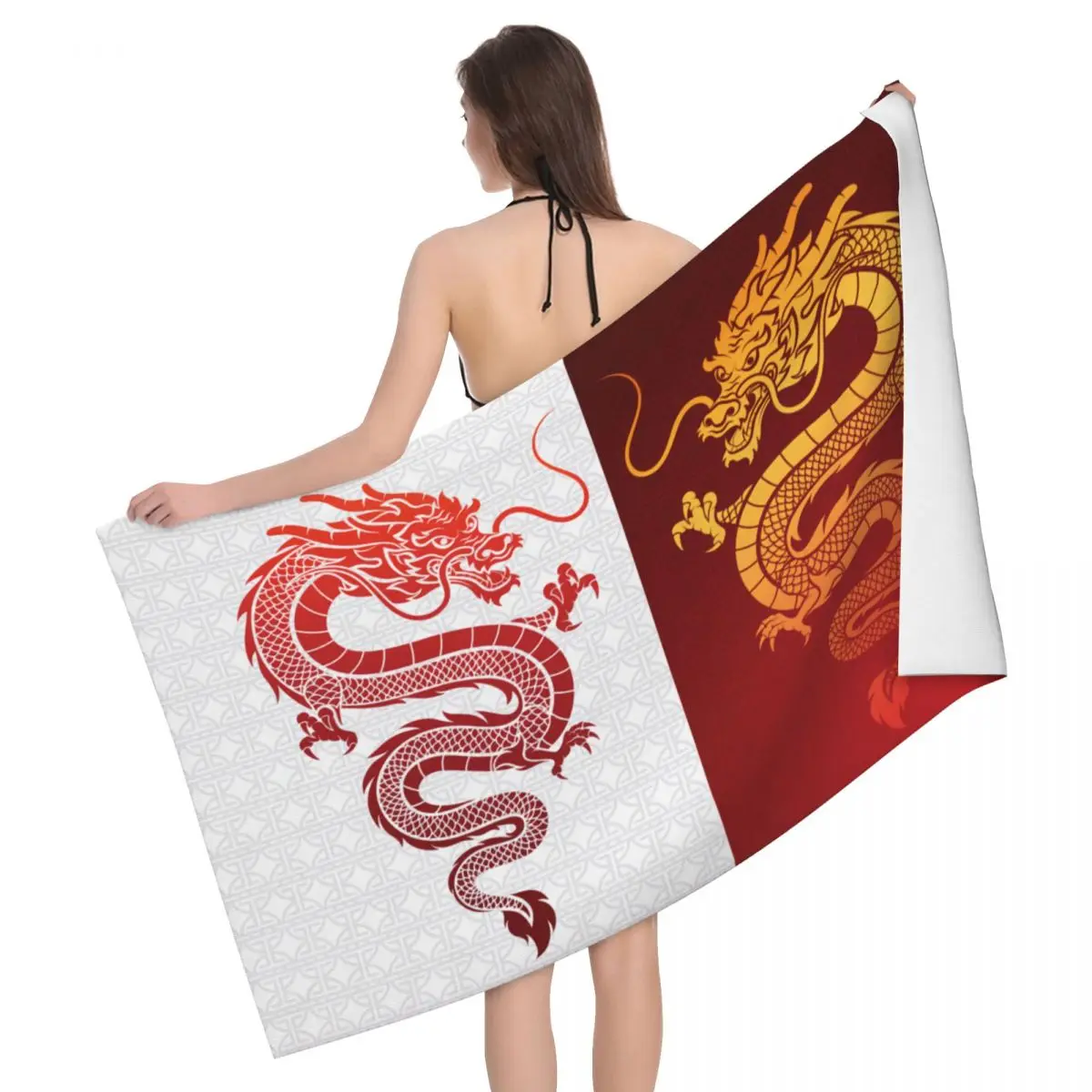 

Custom Asian Tradition Dragon Totem Beach Towel Chinese Mythology Super Soft Microfiber Shower Towels