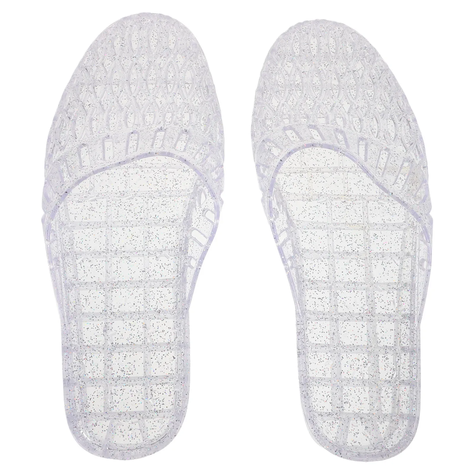 

1 Pair Transparent Glitter Slippers Hollow Non Slip Summer Flats For Women Closed Toe Slide Sandals Beach Spa House Shoes Size