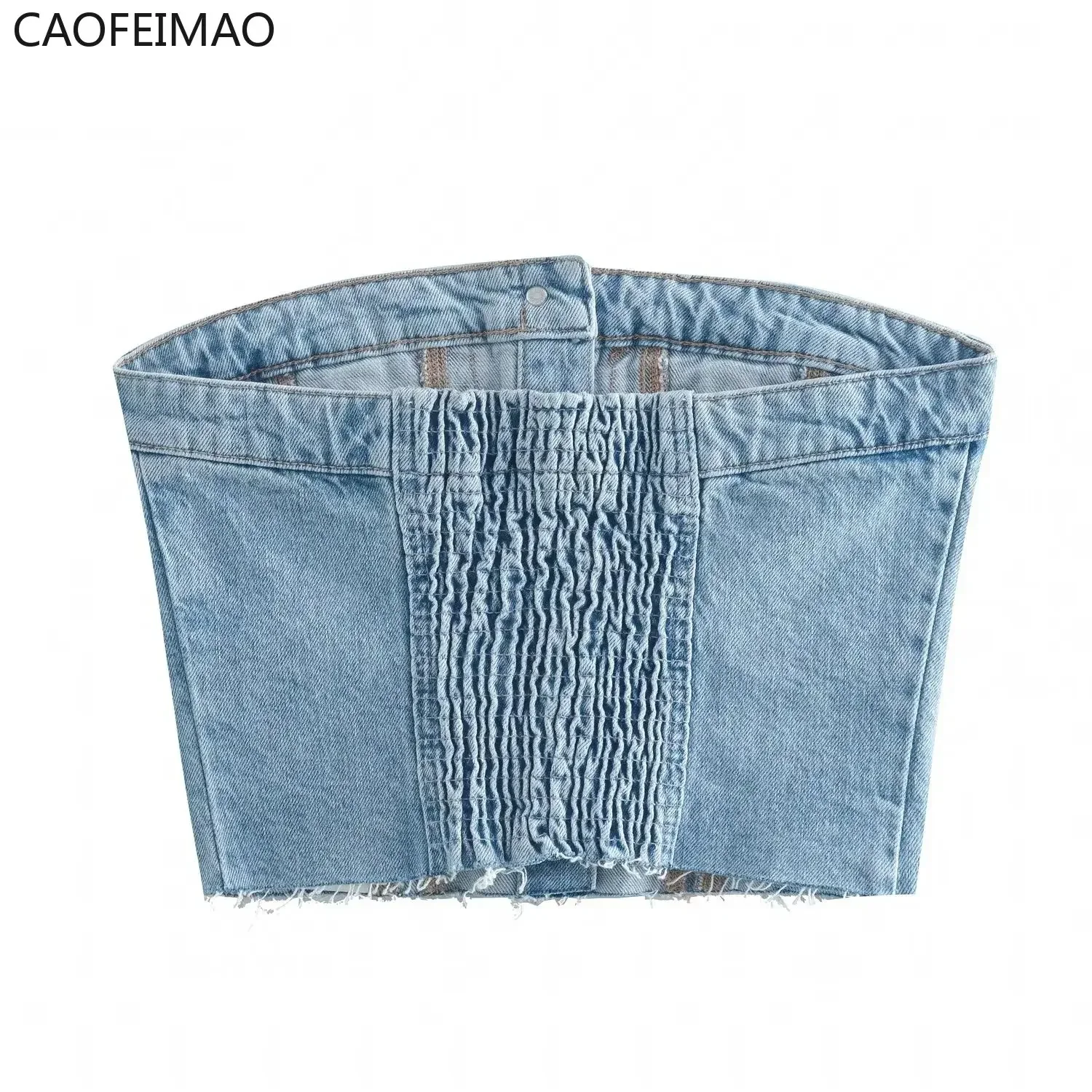 2025 Women Sexy Strapless Single Breasted Denim Tube Corset Summer Ladies Back Pleats High Waist Wrap Chest Crop Vest Top