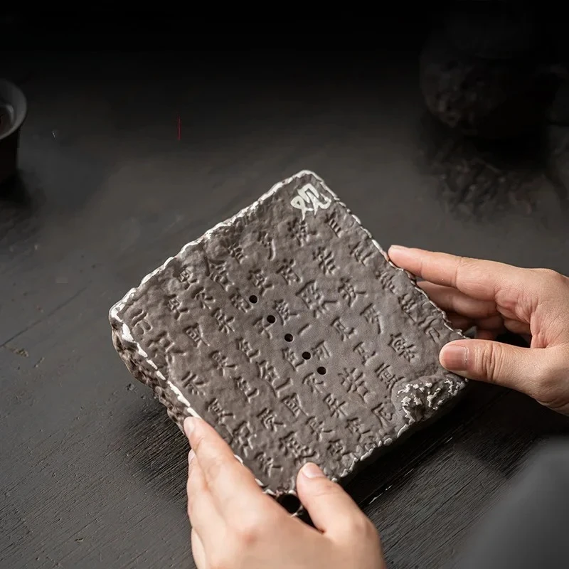 Empty Zhai Stoneware Heart Sutra Pot Tray Tea Utensils Ceramic Pot Tea Tray Dry Pour Table Tea Holder Kettle Mat Saving Plate