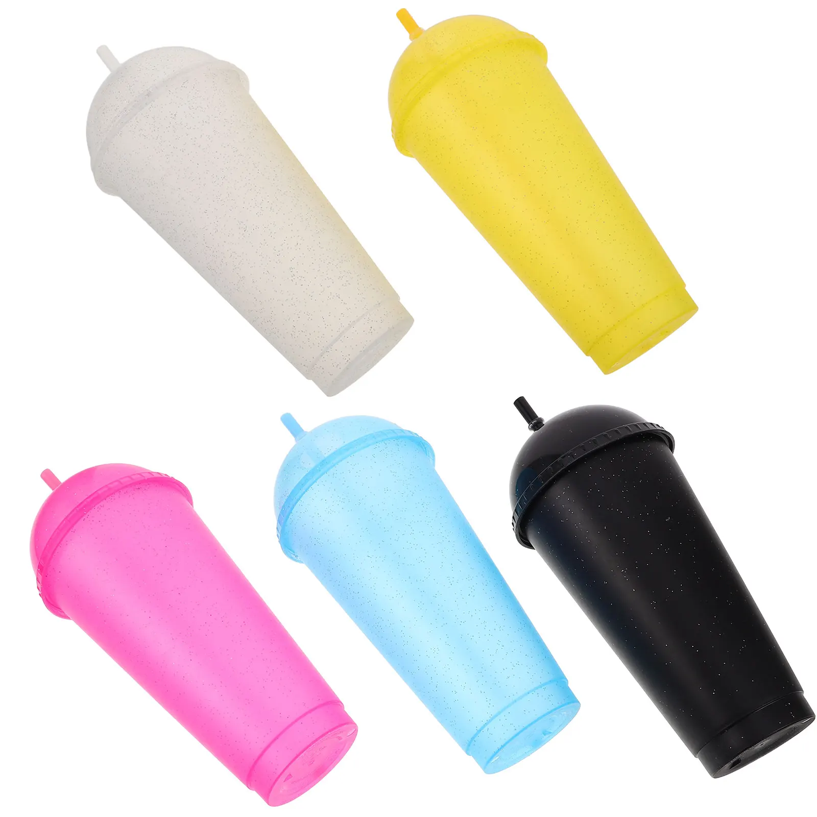 

5pcs Smoothie Tumbler Plastic Kids Straws Plastic Cups Lids Fruit Cups For Party Water Dome Lid Design Versatile Use