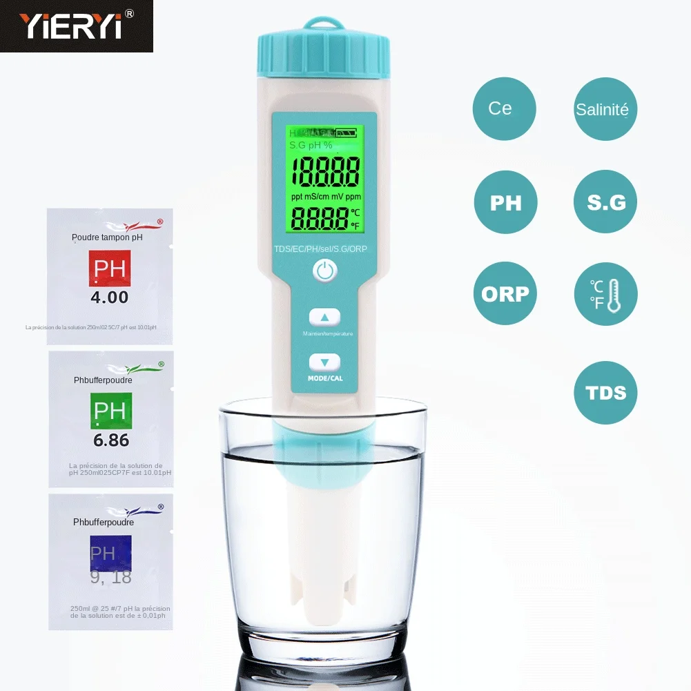 Nouveau 7 en 1 PH/TDS/EC/ORP/Salinité/S. G/température mètre C-600 testeur de qualité de l'eau pour l'eau potable, aquariums PH mètre