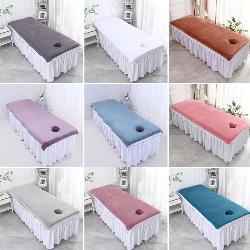 Beauty Bedsheet Cosmetic Salon Sheets Velvet Massage Treatment Bed Sheets SPA Clubhouse Dedicated Breathable Bed Sheet with Hole