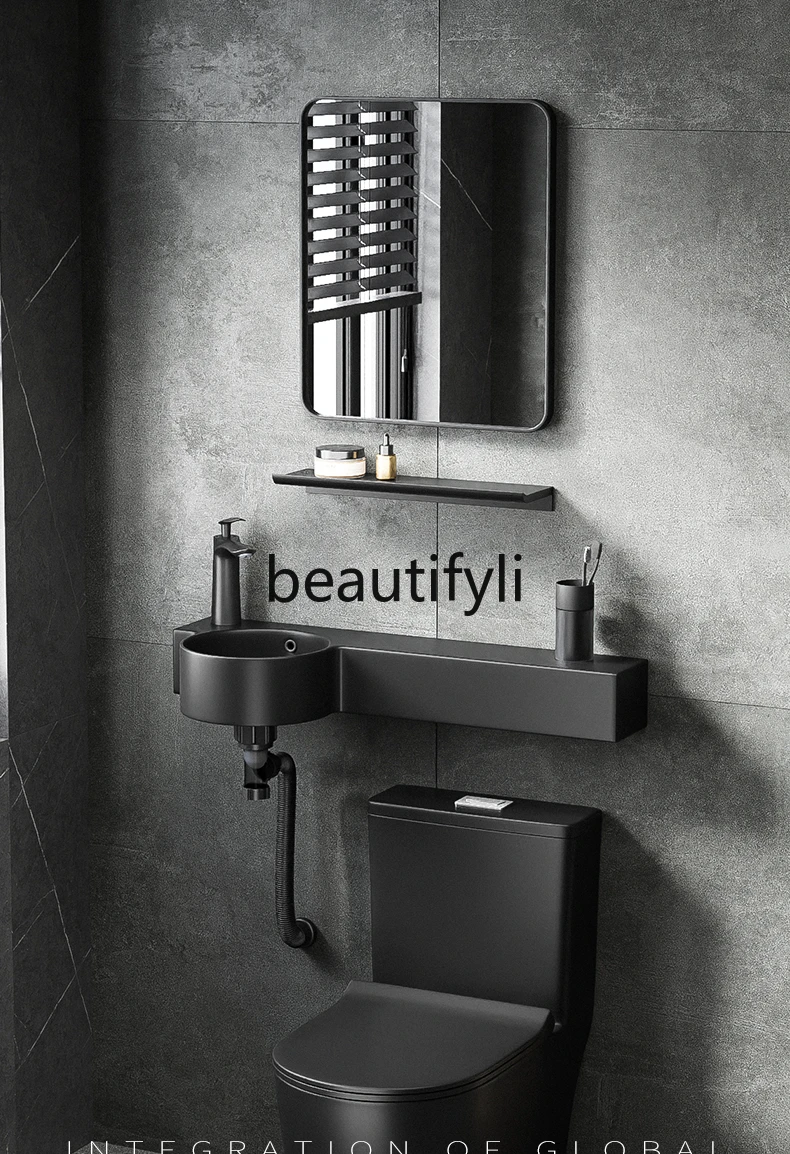 Black wash basin bracket ceramic wall-mounted washbasin balcony wall-mounted small apartment mini basin