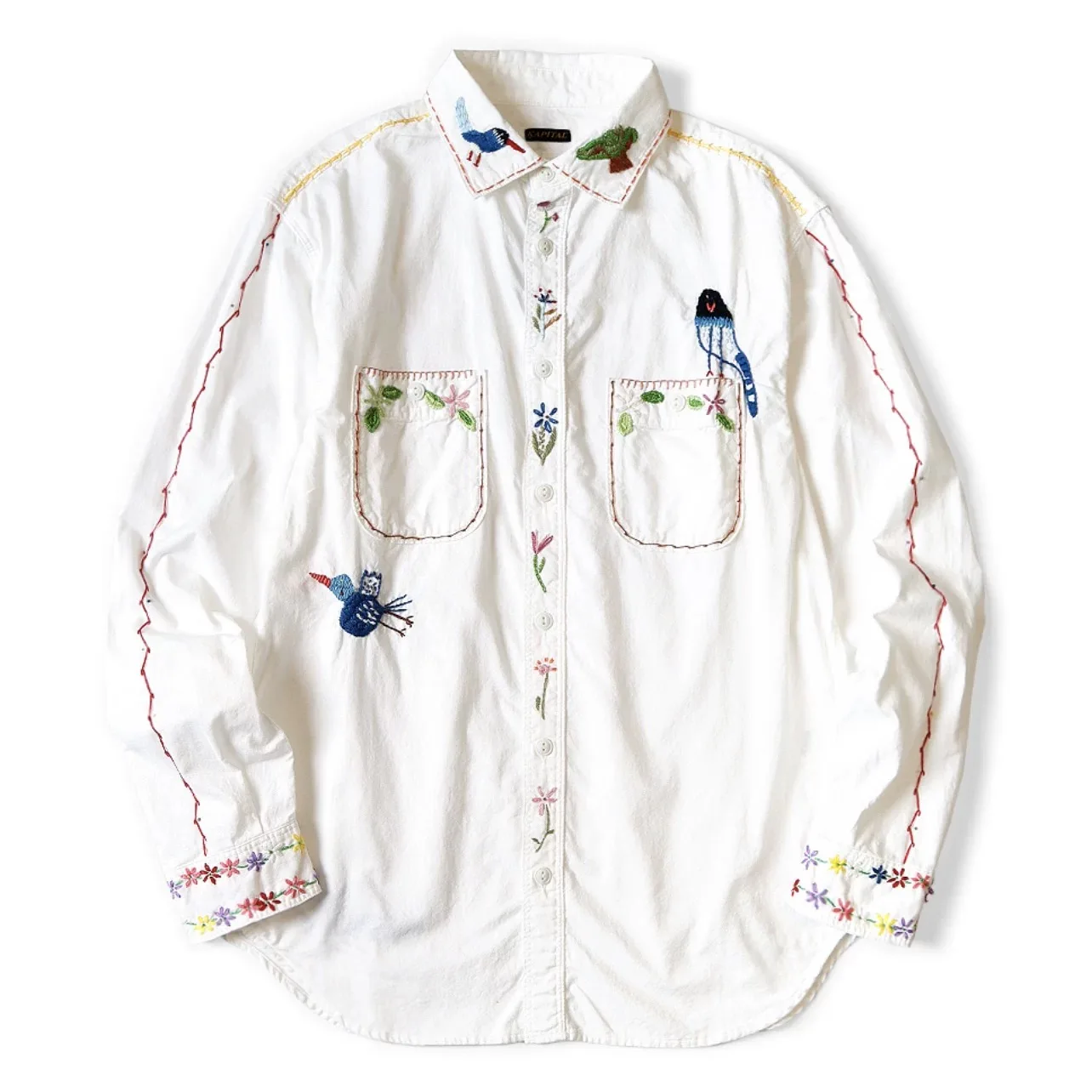 New Fashion Japanese Casual Two-color Oxford Spun Embroidery Lapel Loose Men's and Women's Long-sleeved Shirt Jacket