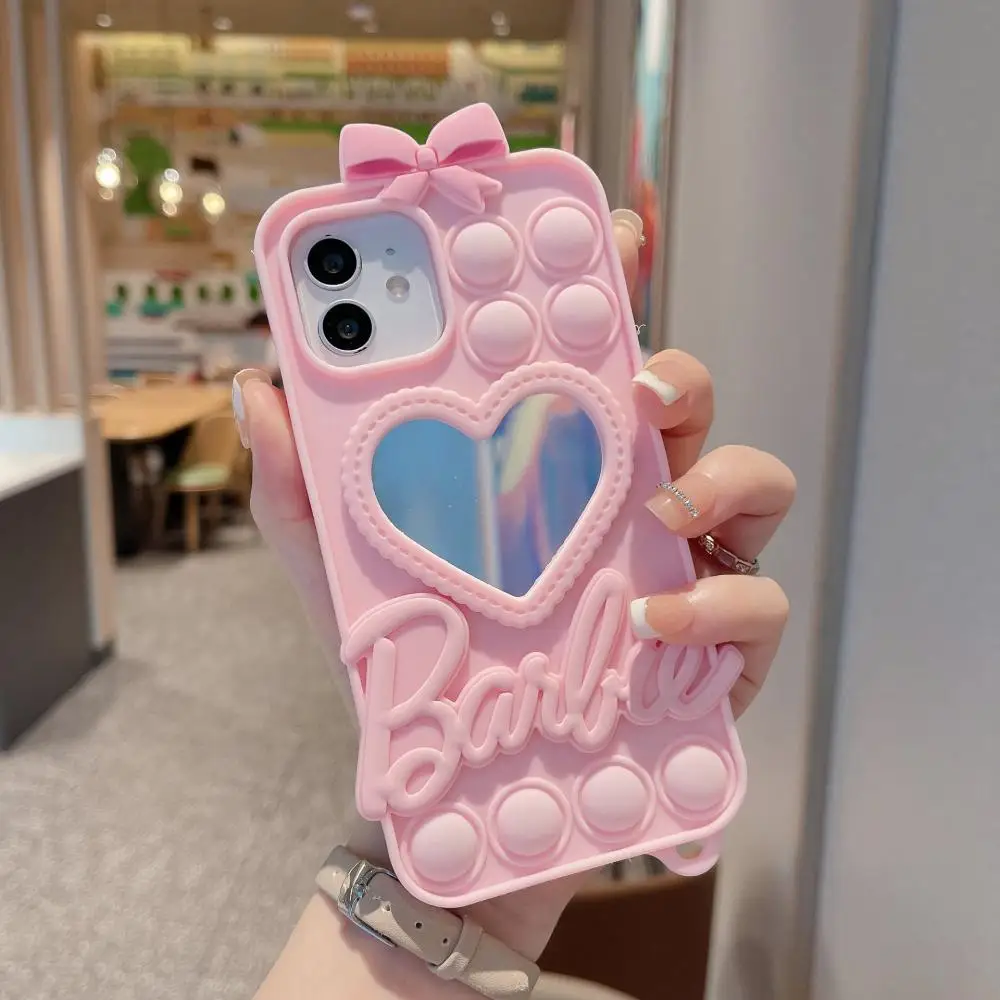 Fashion Barbie Creative Love Mirror Phone Case Anime Kawaii Cover for 11 12 13 14 Pro Max Mini Xsmax Xr Xs X 6 7 8 Plus Se Gifts