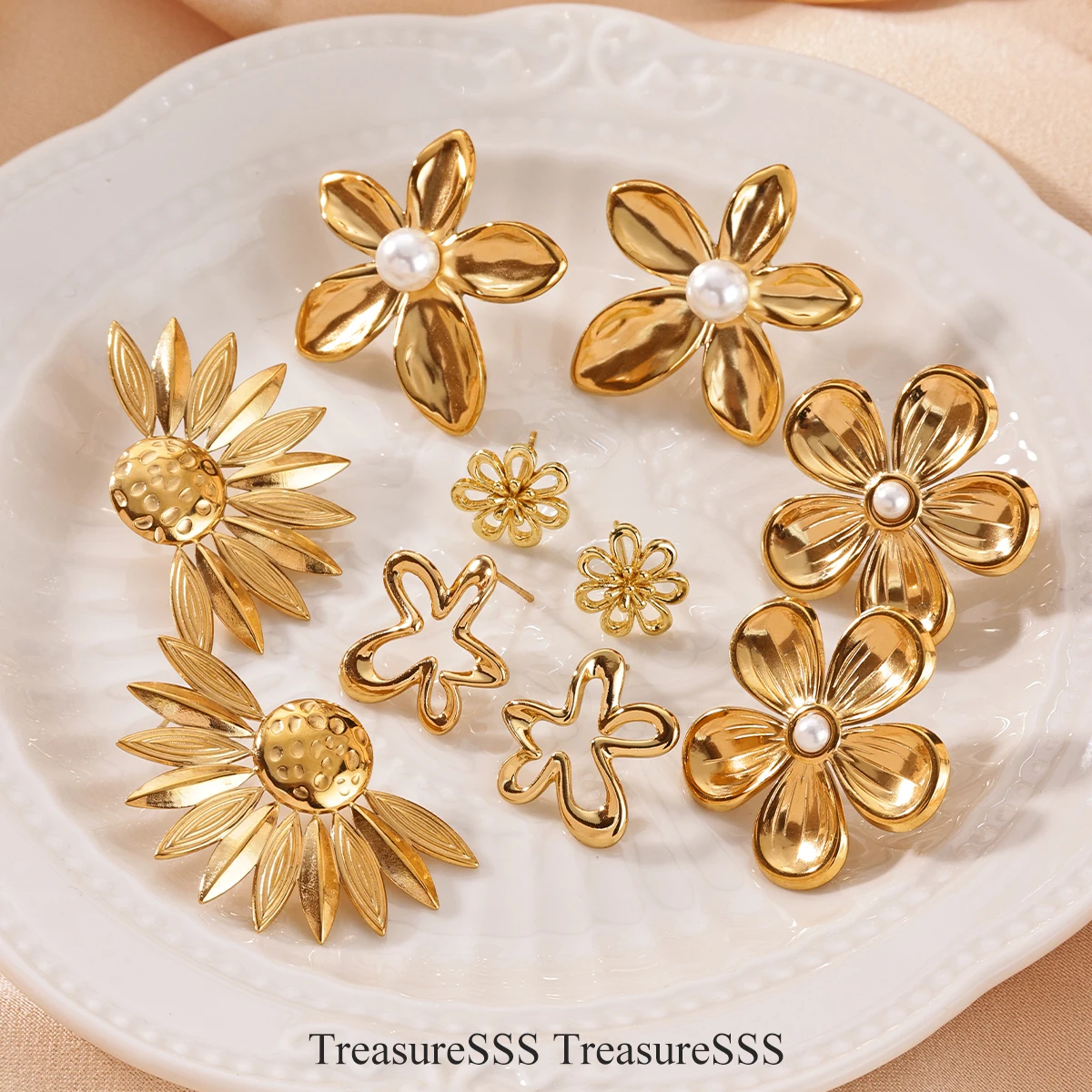INS Style Irregular Hollow Flower Stainless Steel Earring for Women 18k Gold-plated Earring Wedding Summer Vacation Jewelry Gift