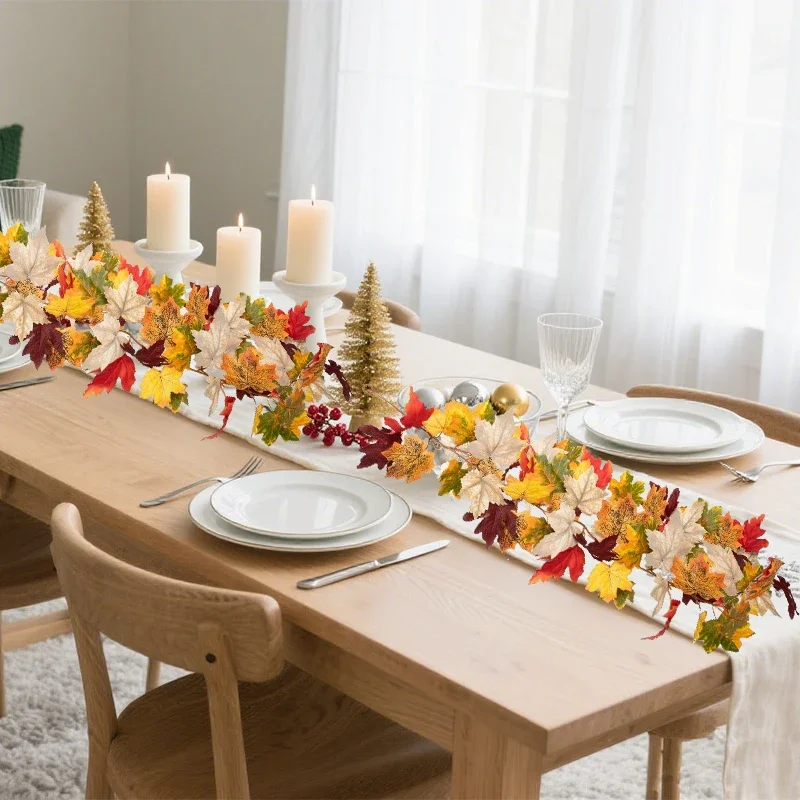 175cm Artificial Fall Maple Leaf Garland Fake Plants Autumn Home Decor Leaves Vine Halloween Festivals Thanksgiving Wedding