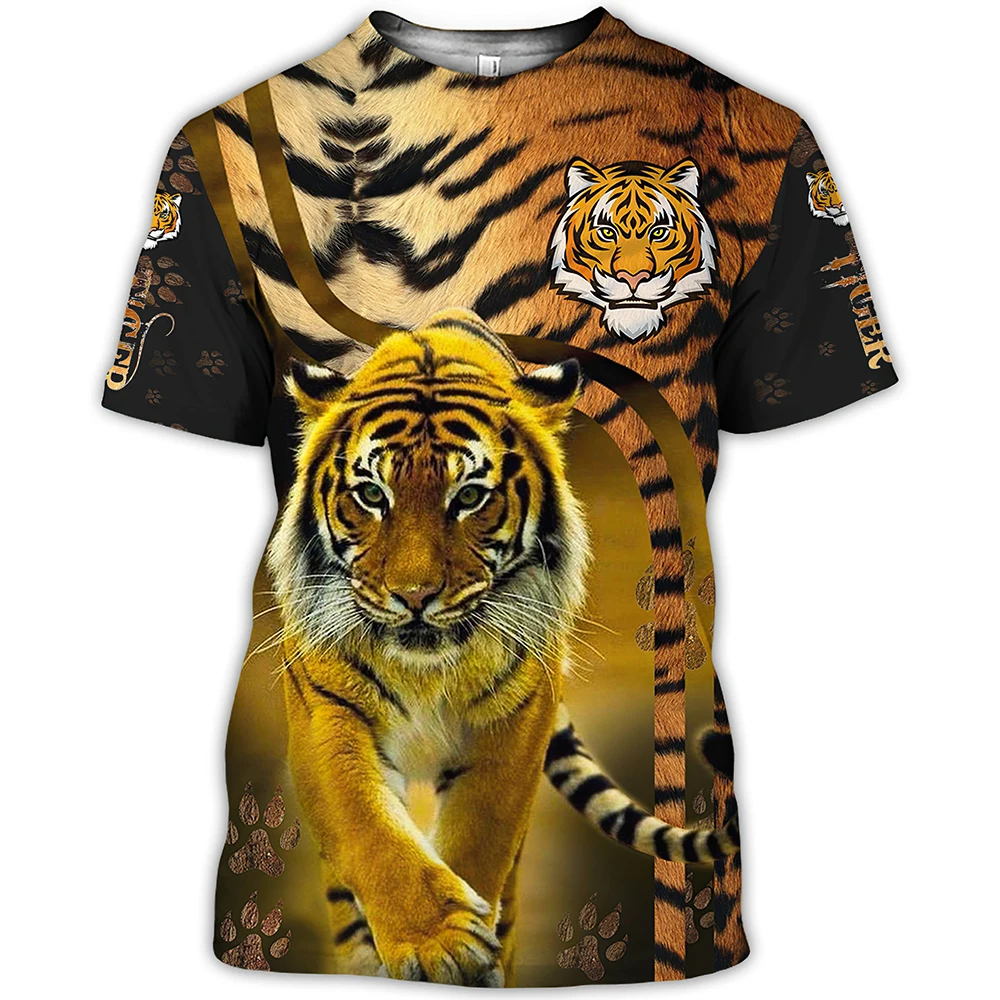 Vintage Tiger Print T Shirt For Men Animal Graphic Tee Shirts Summer Harajuku Oversized Short Sleeve Leisure O-Neck Loose Tops