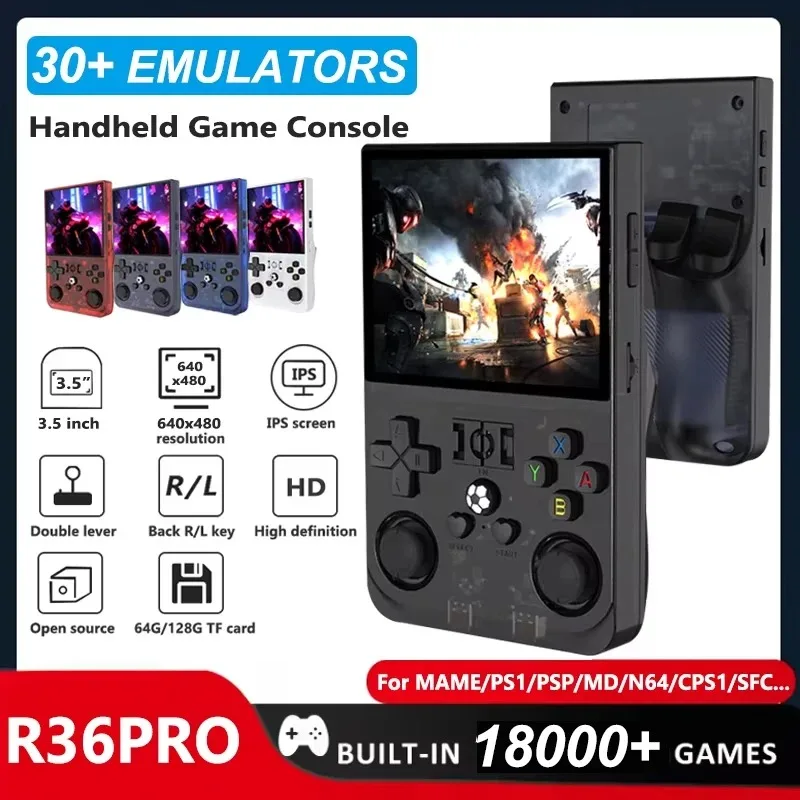 R36PRO Retro Handheld Game Console Linux System 3.5 Inch IPS Screen Portable Pocket Video Player Dual Joystick 64GB 128GB Games