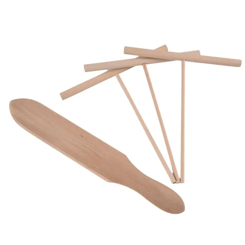 4 Piece Spatula Set Wooden T Sticks For Spreading Pancake Batter Wood Color Kitchen Tool Utensils For Uniform Crepe Maker