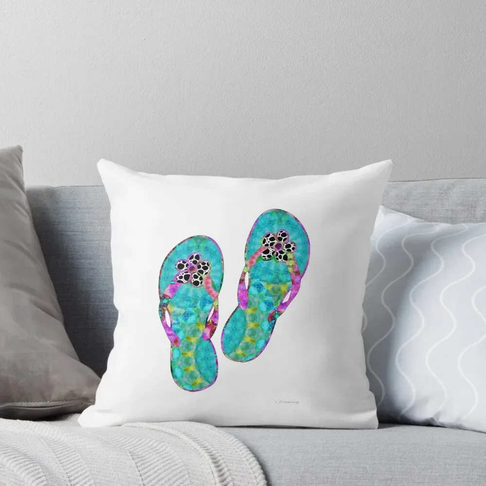 Whimsical Fun Flip Flops Beach Art by Sharon Cummings Throw Pillow bed pillows christmas pillowcases pillow