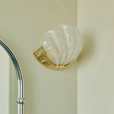 French All Copper Wall Lamps LED Light Shell Glass Lampshade Personality Living Room Aisle Bedroom Hotel Eye Protection Sconces