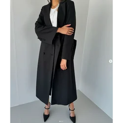 Arabian Robe Black Slim Long Women Blazer One Piece Luxury High Quality Solid Color Double Breasted Female Coat casaco feminino