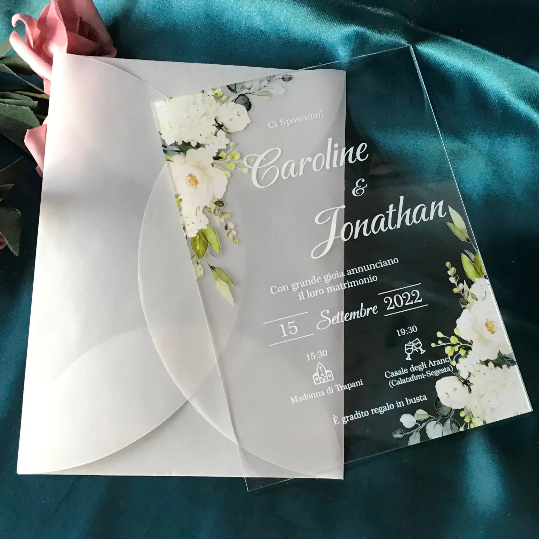 Custom Acrylic Wedding Invitation, Semi-Transparent Envelope,Clear 1mm Acrylic Invitation, 10Pcs