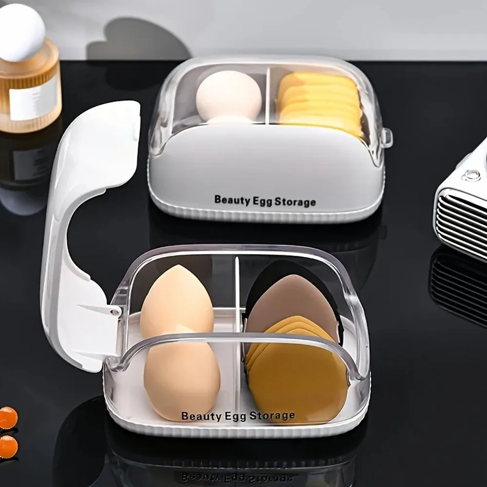 Transparent Lid Makeup Blender Dual Compartment Beauty Sponge Storage Box Holder Dustproof Divided Cosmetic Puff Organizer Case view 2