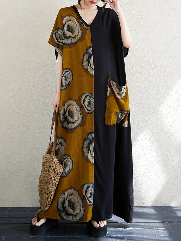 

V-Ne Хлопково-льняное женское платье больших размеров Dr Long Sve ort Length Color Blo с высокой талией Повседневное летнее платье для мамы