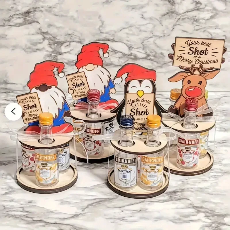 New Christmas Mini Wine Bottle Holder Elk Penguin Santa Claus Funny Cartoon Bottle Rack Festival Theme For Kitchen Accessories